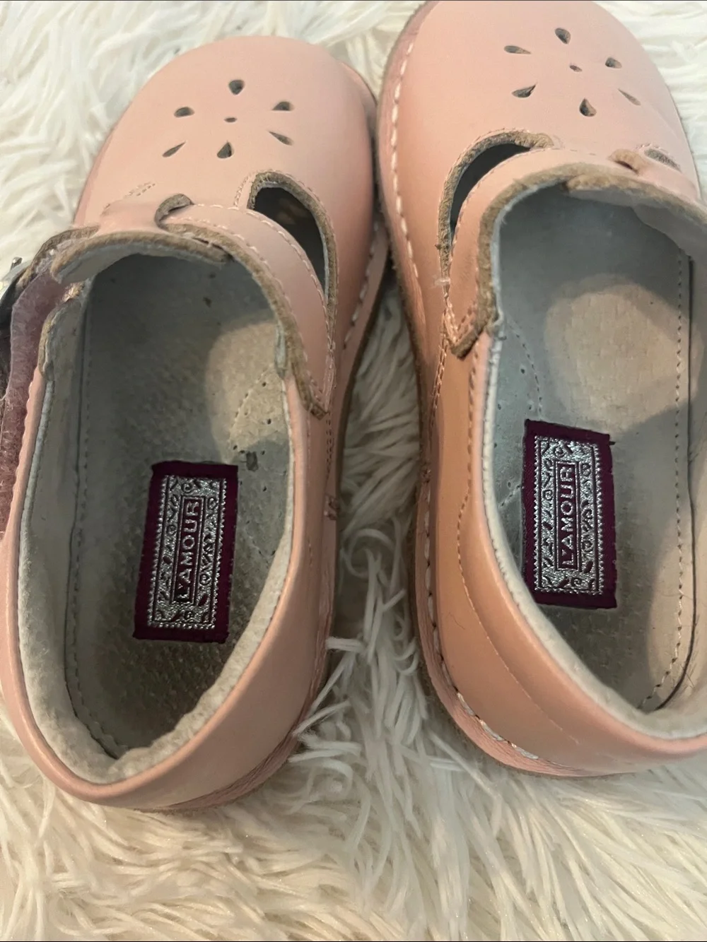 L'Amour Pink Leather T-Strap Mary Jane Shoes